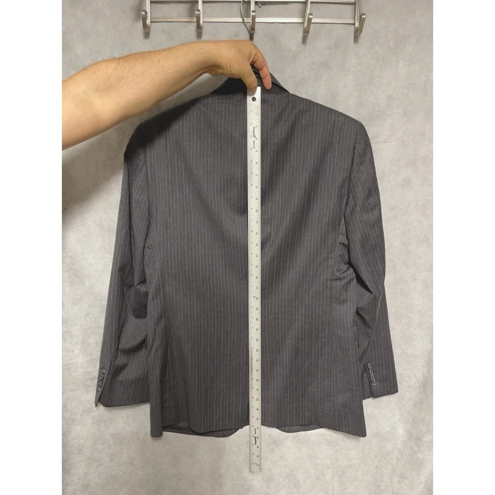 Jos A Bank Suit Men 40R Gray with Blue Gray Stripes Wool Academia W35X30L Luxe